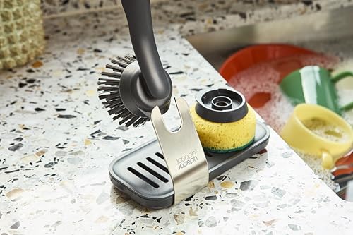 Joseph Joseph SinkTech Dish Brush and Sponge Set with Replacable Heads and Large Stainless-Steel Storage Stand Drip Tray - style: With Storage