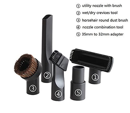 32mm Vacuum Attachments Accessories, Vacuum Cleaning Set Brush Nozzle Crevice Tool with 35mm to 32mm Hose Adapter 5pcs