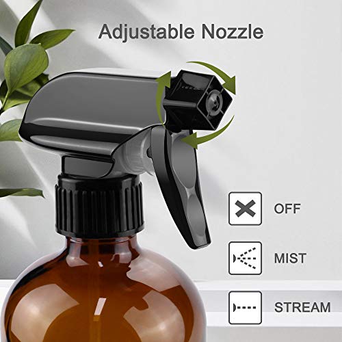 Worldgsb Glass Spray Bottles, 16oz Refillable Containers, Empty Boston Round Bottles with Labels & Adjustable Nozzle for Cleaning, Gardening, Aromatherapy, Pets, Plant, Hair -Amber (2 Pack) - color: Amber, style: 2 Pack