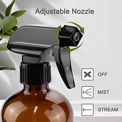 Worldgsb Glass Spray Bottles, 16oz Amber Glass Spray Bottles with Labels & Adjustable Nozzle, Reusable Containers for Cleaning, BBQ, Food, Plants, Alcohol, Essential Oils(3 Pack) - color: Amber, style: 3 Pack