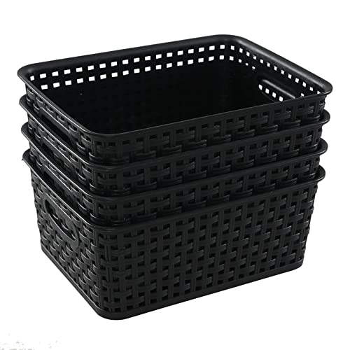 Morcte Black Plastic Storage Basket Bins Organizer, 4-Pack - color: Black, size: 10.16" x 7.72" x 4.3"