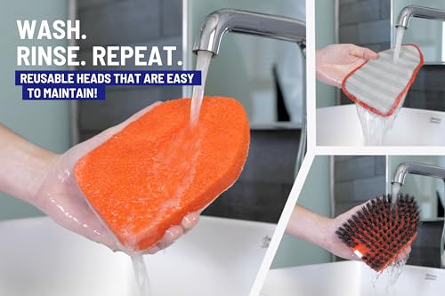 Moku Home Shower Scrubber 3 in 1 Extendable Long Handle 58" Cleaning Brush - Non Scratch Shower Brush for Cleaning Bathroom Kitchen Toilet Wall Tub Tile Sink (Red) - color: Red