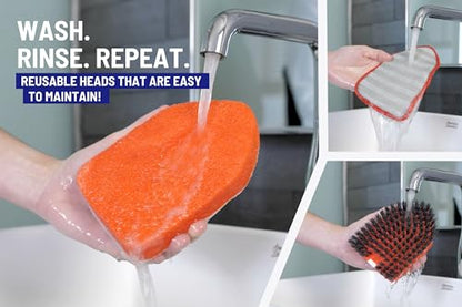 Moku Home Shower Scrubber 3 in 1 Extendable Long Handle 58" Cleaning Brush - Non Scratch Shower Brush for Cleaning Bathroom Kitchen Toilet Wall Tub Tile Sink (Red) - color: Red