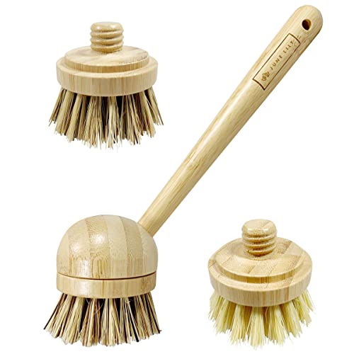 JuneLily Long Coconut Dish Brush Plant-Based Vegan for Kitchen Bathroom Cleaning Produce Washing Dishes (Long Dish Brush & Sisal & Coconut Brush Head) - color: Long Dish Brush & Sisal & Coconut Brush Head
