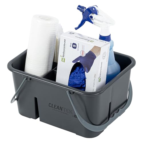 Restaurantware-Clean Tek Professional Cleaning Caddy, 1 Cleaning Supply Caddy With Handle - 4 Compartment, Multipurpose, Gray Plastic, All-Purpose, For Bathroom, Bedroom, Kitchen, Or Garden