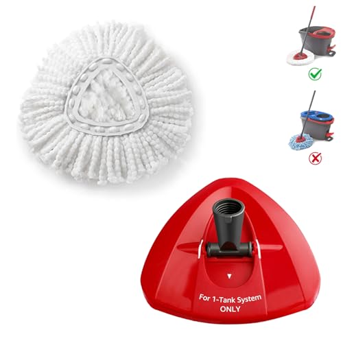 BonusLife 1 Pack Mop Refill and 1 Mop Head Base Part for O-Ceda EasyWrin Spin Mop Refill 1-Tank System Only Easy Cleaning Microfiber Replacement