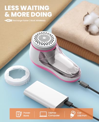 POPCHOSE Fabric Shaver, Lint Remover for Clothes, Electric Lint Shaver with 6-Leaf Blades, Sweater Shavers to Remove Pilling for Clothing, Couch, Furniture, Fuzz, Lint Ball, Bobbles, Pink - color: Pink