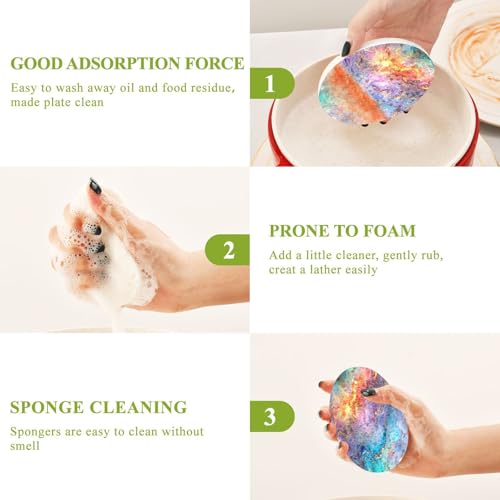 YETTASBIN Marble 3PCS Wood Pulp Scrub Sponges, Reusable Absorbent Household Cleaning Sponge Non-Scratch Kitchen Dish Sponges, Multi-Surface Safe Scrubber for Nonstick Pans, Pots
