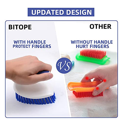 BITOPE 2 Pack Deep Cleaning Brush Set, Scrub Brush with Comfort Grip, Stiff Bristles Cleaner Scrubber for Kitchen, Sink, Bathroom, Shower Floor-Blue&White