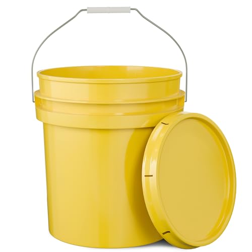 5-Gallon Yellow Bucket Pail Container with Lid | Metal Handles with Plastic Grip for Easy Carrying | Multi-Use | Easy Stack and Store | Heavy-Duty Extra Durable | Food Grade | BPA Free - 1 Pack - color: Yellow, size: 1 Pack