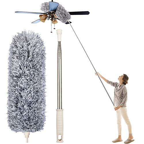 Dusters for Cleaning High Ceiling Fan, Newliton Microfiber Feather Duster with 30'' to 100'' Telescoping Extension Pole, Long Extendable Duster for Home Car Furniture Cobweb Gray - color: Gray