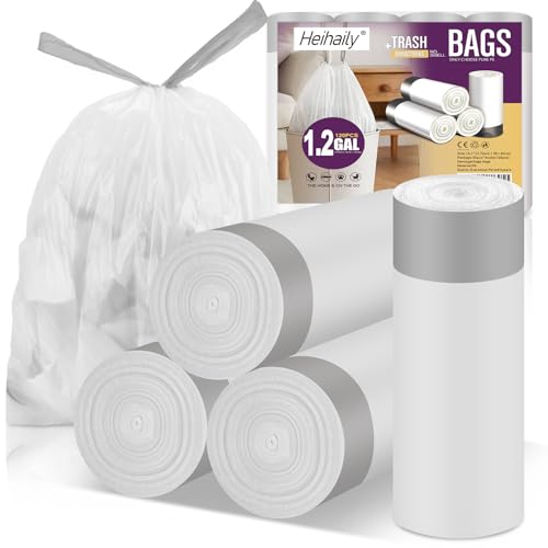 Small Trash Can Bags Bathroom - 1.2 Gallon Drawstring Tiny Garbage Bags Bulk Unscented Strong Mini Size Plastic Wastebasket Bin Liners for Bathroom Toilet Office Bedroom (3 Rolls, 120 Counts) - style: 1.2Gal white 120 Counts