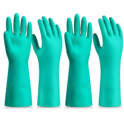 15 Mil Chemical Resistant Nitrile Gloves, Latex free Durable Cleaning Gloves, Resist Acid, Alkali, Solvent and Oil - color: 2 Pair-green, size: Large