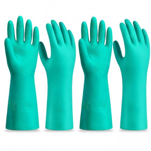 15 Mil Chemical Resistant Nitrile Gloves, Latex free Durable Cleaning Gloves, Resist Acid, Alkali, Solvent and Oil - color: 2 Pair-green, size: Small