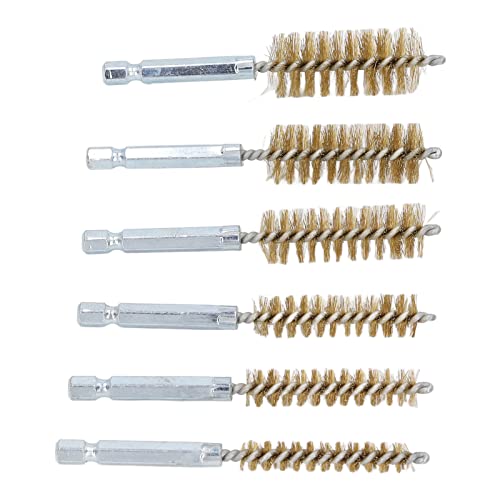 6PCS Brass Bore Cleaning Brush Set 8 19mm Diameter with 1 4 Inch Hex Shank Compatible with Drills for Engine Cylinder Pipe Maintenance - size: Brass Wire (Yellow)