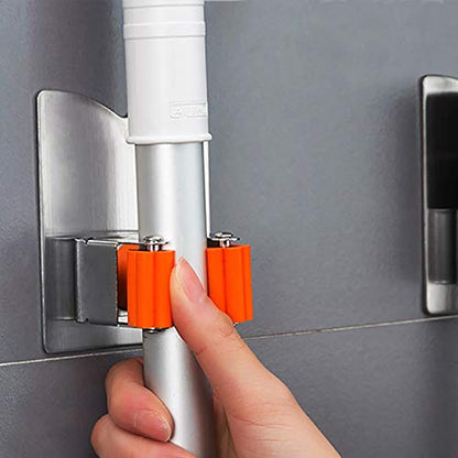 Broom Holder Wall Mount, 2 Pack Orange Stainless Steel Mop and Broom Organizer, Heavy Duty 15 Lbs Self Adhesive Tool Hanger, No Drill V-Shape Broom Hooks for Garage, Kitchen, Bathroom - color: 2 PACK