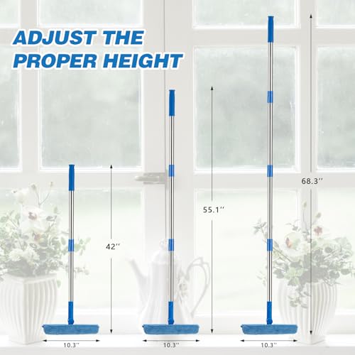 Windows Squeegee 56" Long Handle, 2-in-1 Glass Cleaner with Microfiber Pad and Rubber Blade – Extendable Stainless Steel Squeegee for Shower Doors, Car Windshield, Home Windows and Mirrors