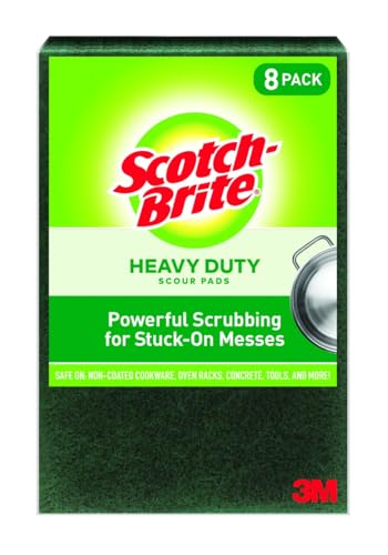 Scotch-Brite Heavy Duty Scouring Pad, Dish Scrubber for Kitchen + Outdoor, 8 Scrub Pads for Uncoated Pots and Pans, Cast Iron Cooktops, Grill Grates, Oven Racks, & BBQ, Durable, Long-Lasting - size: 8 Pads, style: Large