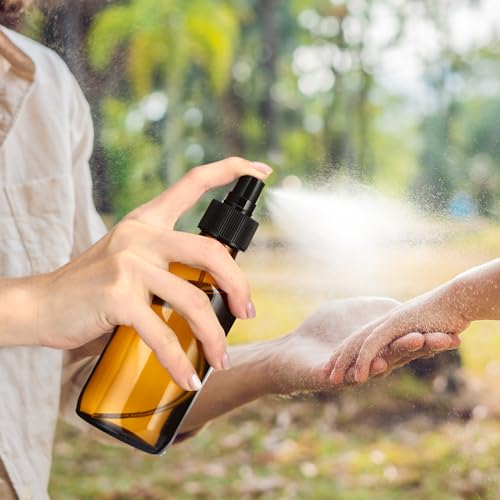 Norme 12 Pcs 8 oz Glass Spray Bottles with Funnels and Labels Refillable Cosmetic Empty Spray Bottles with Sprayer Containers for Essential Oil Cleaning Solutions(Amber,Stylish) - color: Amber, style: Stylish