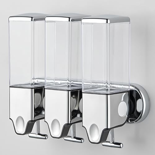 No-Drill 3 Pack 500ml Wall Mounted soap Dispenser for Bathroom and Kitchen, Shampoo and Conditioner Dispenser Drill Free with Adhesive (Clear-3) - color: Clear-2