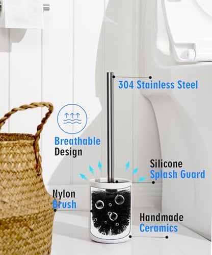Ceramic Toilet Brush & Holder Set - Freestanding Deep-Cleaning Toilet Bowl Cleaner Brush, Stainless Steel Handle, Small & Sturdy for Storage, Easy to Clean, Non-Scratching - color: Matt White
