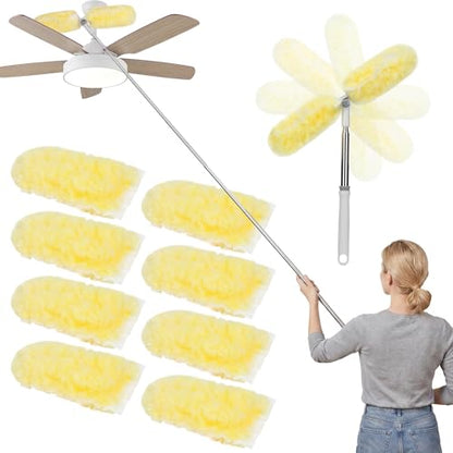 IVYROLL Dual Head Duster with Extended Handle 6 ft, Lockable Extendable Duster Kit with Extension Pole for High Ceiling Fan & Wall, 8 Refills