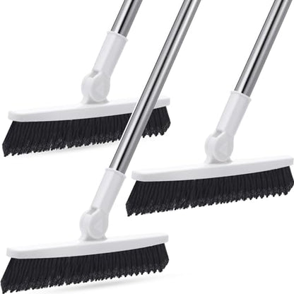 Maxdot 3 Pack 2 in 1 Floor Brush Scrubber with Long Handle Grout Brush 35'' Stiff Bristle Cleaning Scrub Brush with Squeegee, 120° Rotating Tile Brush for Cleaning Bathroom