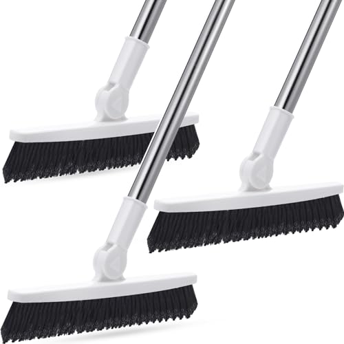 Maxdot 3 Pack 2 in 1 Floor Brush Scrubber with Long Handle Grout Brush 35'' Stiff Bristle Cleaning Scrub Brush with Squeegee, 120° Rotating Tile Brush for Cleaning Bathroom