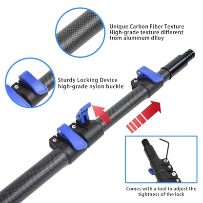 Carbon Fiber Extension Pole 4.7-24FT Telescoping Paint Roller Extendable Pole Lightweight Sturdy Extension Poles with Universal Threaded Head Multi-Use Pole - size: 24FT