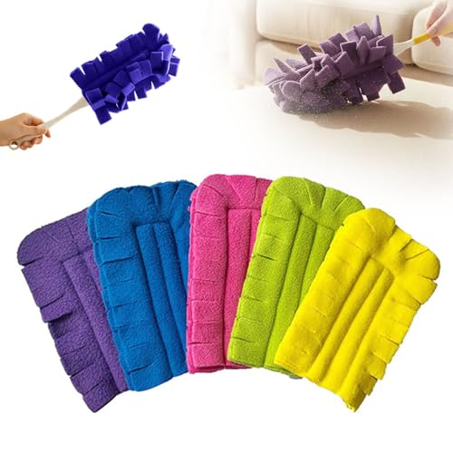 Duster Refills Reusable,2026 New 360° Fleece Duster Refills Set,Reusable Duster Pads Washable for Ceiling Fan Window Kitchen Floor Car (2, 5 Cloth+1 Handle) - color: 5 Cloth+1 Handle