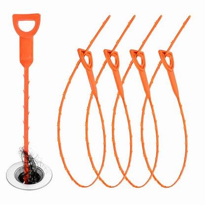 Drain Clog Remover, 4 Pack, 20" Flexible Drain Snake Hair Removal Tool | Bendable and Reusable, Sink Unclogger, Hair Catcher, For Bathroom, Kitchen Sink, Tub, Toilet