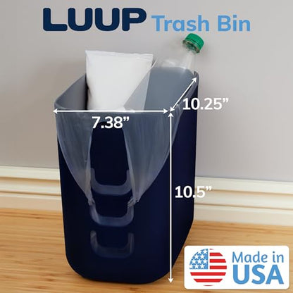 STORi Luup Bathroom Wastebasket, Secure Grocery Bags, Plastic Garbage Container for Vanity, Laundry Room, Kitchen, Office, 2.5 Gallon, Navy, Made in USA - color: Navy