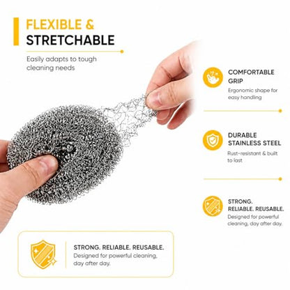 12Pcs Stainless Steel Scrubbers for Dishes, Pots, Pans, & Sinks - Steel Wool Scrubber Pads for Kitchen Cleaning