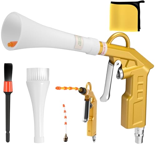GOCCIDA Air Blow Gun Car Detailing Interior Car Cleaning Gun Car Dryer Air Blower for Car Detailing Air Gun Car Dust Cleaner Air Compressor Blower Gun with Nozzle and Auto Detailing Dusting Brush - style: HCL-13gold