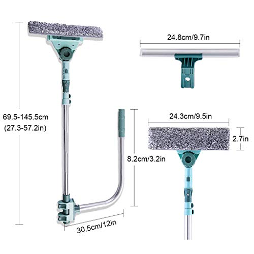 3 in 1 U Shaped Window Cleaning Tool Kit, 4 Piece Set, Blue, Double Sided, Plastic Blade, 22 inches, 131.7 cm, Aluminum Handle, Cleaning Squeegees