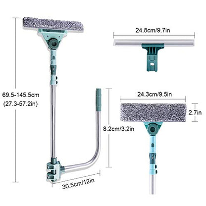 3 in 1 U Shaped Window Cleaning Tool Kit, 4 Piece Set, Blue, Double Sided, Plastic Blade, 22 inches, 131.7 cm, Aluminum Handle, Cleaning Squeegees