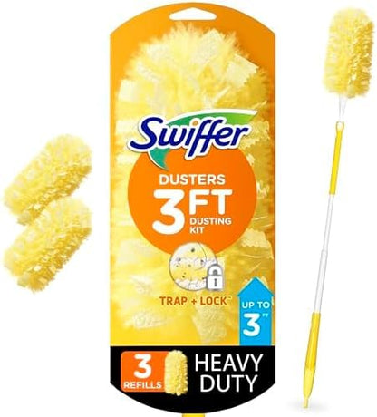 Swiffer Duster Kit with 3 ft Extendable Handle, Heavy Duty Dusting Starter Kit with 3 Refills, for Ceiling Fans, Vents and Hard to Reach Places (Pack of 6) - size: 4 Piece Set (Pack of 6)