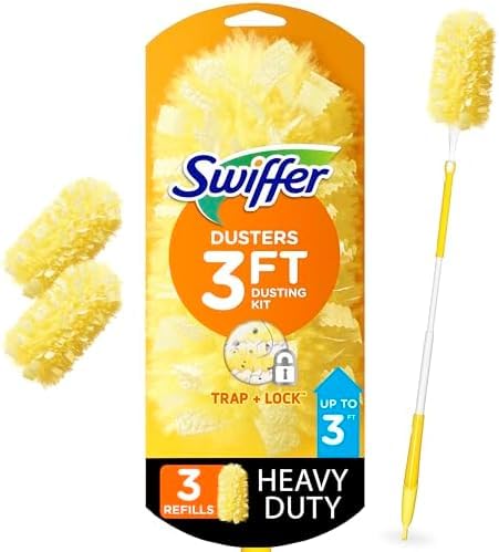 Swiffer Duster Kit with 3 ft Extendable Handle, Heavy Duty Dusting Starter Kit with 3 Refills, for Ceiling Fans, Vents and Hard to Reach Places (Pack of 6) - size: 4 Piece Set (Pack of 6)