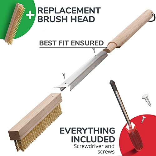 Senwosa 26” Pizza Oven Brush with Stone Scraper - Heat Resistant Stainless Steel Bristles, Extra Long Handle - Compatible with Ooni, Gozney & Similar Ovens - Includes Spare Head - size: 26 inch