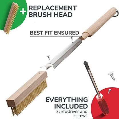Senwosa 26” Pizza Oven Brush with Stone Scraper - Heat Resistant Stainless Steel Bristles, Extra Long Handle - Compatible with Ooni, Gozney & Similar Ovens - Includes Spare Head - size: 26 inch