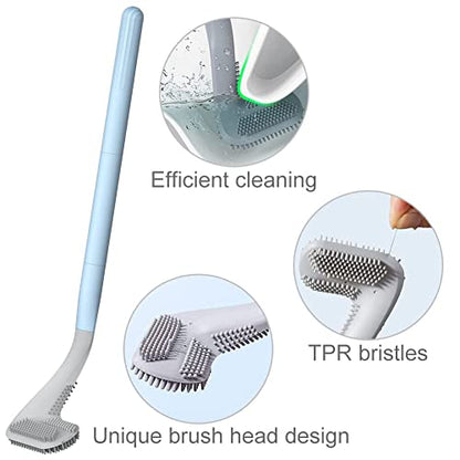 Toilet Brush, Long Handle Golf Toilet Brush with Holder 360° Deep Cleaning Flexible Silicone Toilet Cleaner Brush Wall Mounted for Bathroom (Blue) - color: Blue