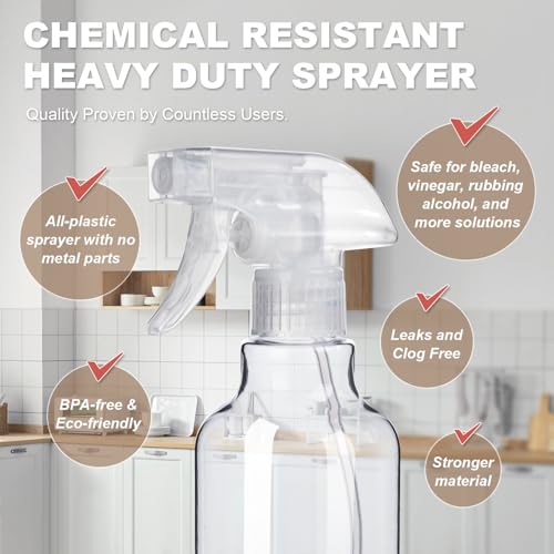 Plastic Spray Bottles (2-Pack, 16.9 Oz) Heavy Duty Spraying, Mist & Stream, Empty Water Sprayer Bottle for Cleaning Solutions, Essential Oils, Hair, Plants, BBQ, Dog Cat Behavior Correction (Clear) - style: Clear, 2-Pack