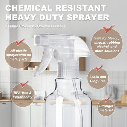 Plastic Spray Bottles (2-Pack, 16.9 Oz) Heavy Duty Spraying, Mist & Stream, Empty Water Sprayer Bottle for Cleaning Solutions, Essential Oils, Hair, Plants, BBQ, Dog Cat Behavior Correction (Clear) - style: Clear, 2-Pack