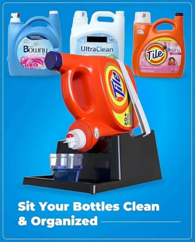 Skywin TidyFriend Laundry Detergent Holder Stand with Drip Tray, Laundry Soap Holder with Non-Slip Rubber Feet for Washing Space Organization, Angled Downward Slope for Easy Pouring (Black) - color: Black