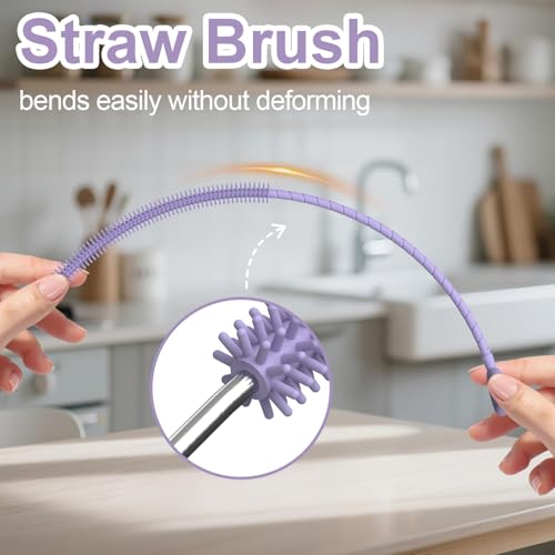 YOTIME Silicone Straw Cleaner Brush, 2 Pcs Reusable Straw Brush(6mm+9mm) for Cleaning Narrow & Wide Straws, Tumblers, Purple - color: Purple