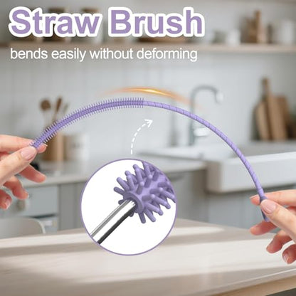 YOTIME Silicone Straw Cleaner Brush, 2 Pcs Reusable Straw Brush(6mm+9mm) for Cleaning Narrow & Wide Straws, Tumblers, Purple - color: Purple
