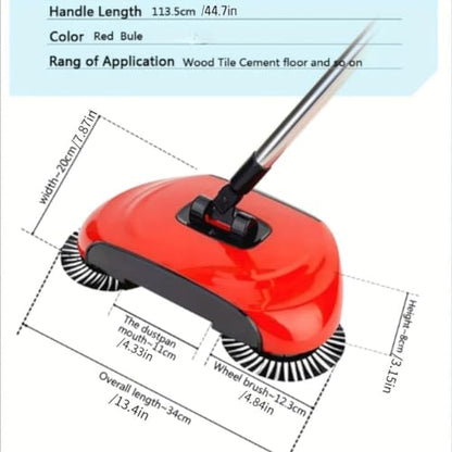 Manual Carpet Sweeper - 3-in-1 Hand Push Floor Cleaner with 360° Rotating Mop, Dustpan & Trash Bin for Hardwood and Ceramic Tile Cleaning - color: Lake Blue
