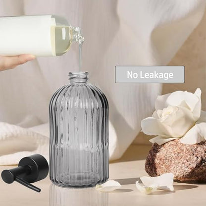 14Oz Black Pump Glass Soap Dispenser, Gray Stripe Countertop Refillable Liquid Bottle Hand Dish Lotion Dispenser with Plastic Pump, for Kitchen, Bathroom, 2 Set - color: 2 Pack Gray