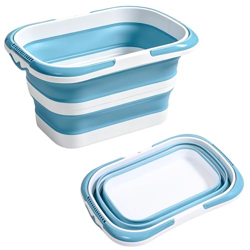 Collapsible Bucket with Handle 16L (4.2Gal), Foldable Rectangular Plastic Water Bucket, Portable Space Saving Tub for Foot Soaking Mop Cleaning Car Washing Gardening Camping Garage Use (Blue, 16L) - color: Blue, size: 16L