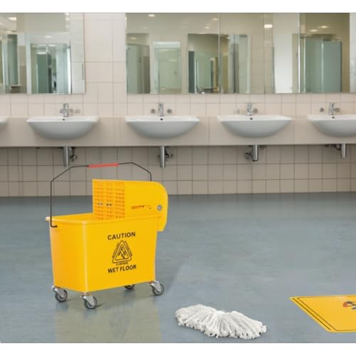 21 Quart Capacity Mop Bucket with Down Press Wringer, Household Movable Convenience Cleaning Tools Mop Bucket with Water-Separation Panel
